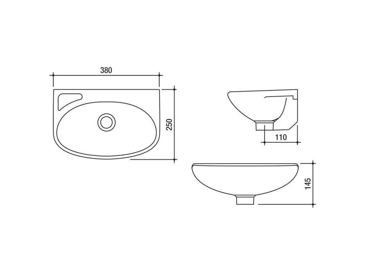 Stylus Symphony Mini Wall Basin 1 Right Hand Taphole Only White