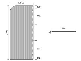 Technical Drawing - Kado Lux Frameless Curved Right Fluted Panel with Wall Channel 900mm