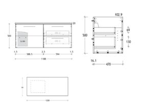 ADP Essence MKII Vanity Unit Offset Wall Hung 1 Door 2 Draws No Basin 1200