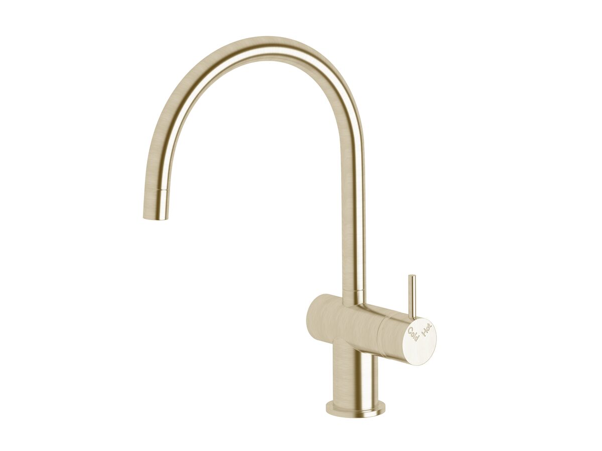Scala Mini Sink Mixer Tap Large Curved Right Hand LUX PVD Brushed Platinum Gold (5 Star)