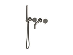 Milli Pure Progressive Bath Mixer Tap System 250mm with Hand Shower Right Hand and Diamond Textured Handles Brushed Gunmetal (3 star)