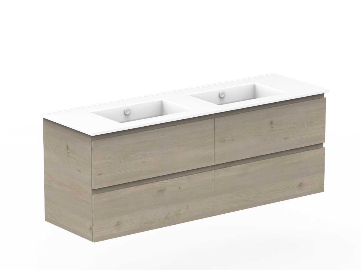 Posh Domaine 1500mm Wall Hung Twin Vanity Unit AllDrawer Double Bowl