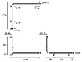 Mizu Drift 1110 x 1030 x 600 x 90deg Accessible Grab Rail Modular Right Hand