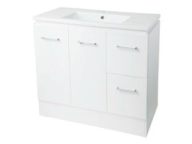 Kochi Floor Mounted with kickboard Vanity Unit with Thin Vitreous China Top Right Hand Drawers 900mm