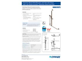 Specification Sheet - Enware Hand Held Shower & Smooth Hose with Left Hand Inverted T Stainless Steel Grab Rail Chrome (3 Star)