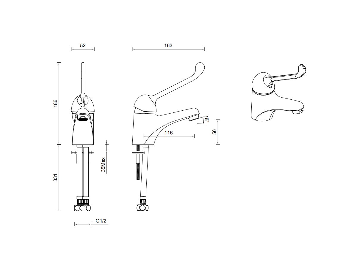 Abey Mixmaster Disabled Cast Basin Mixer with Hot & Cold Indicators 40mm Chrome (4 Star)