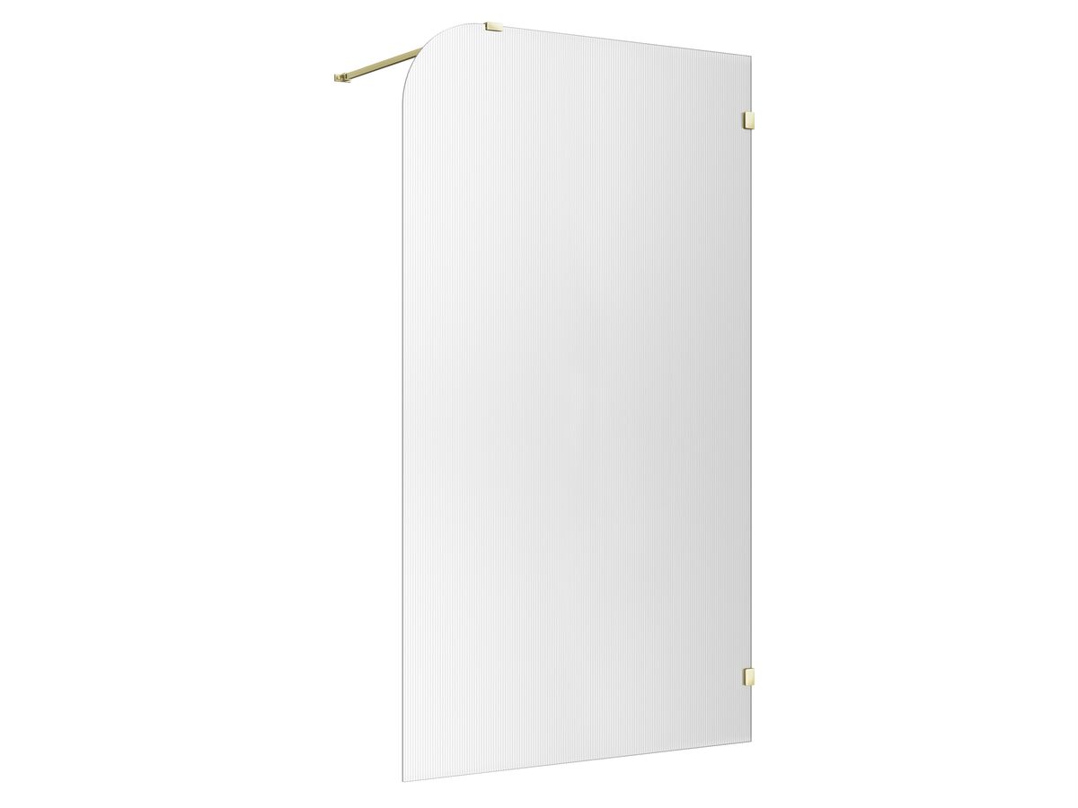 Hero - Kado Lux Frameless Curved Right Fluted Panel with Wall Clips 1200mm Brushed Brass