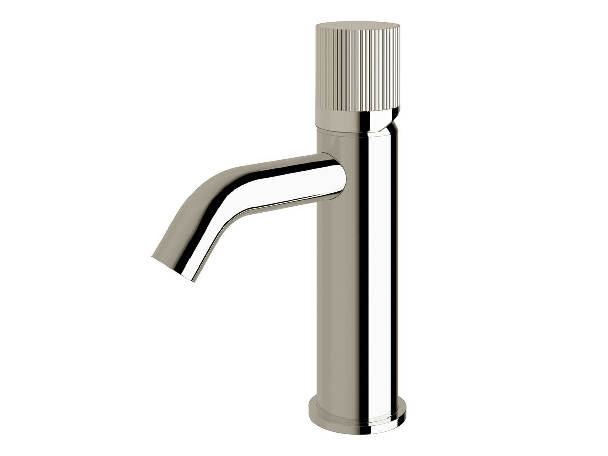 Milli Pure Basin Mixer Tap Curved Spout with Linear Textured Handle Chrome (5 Star)