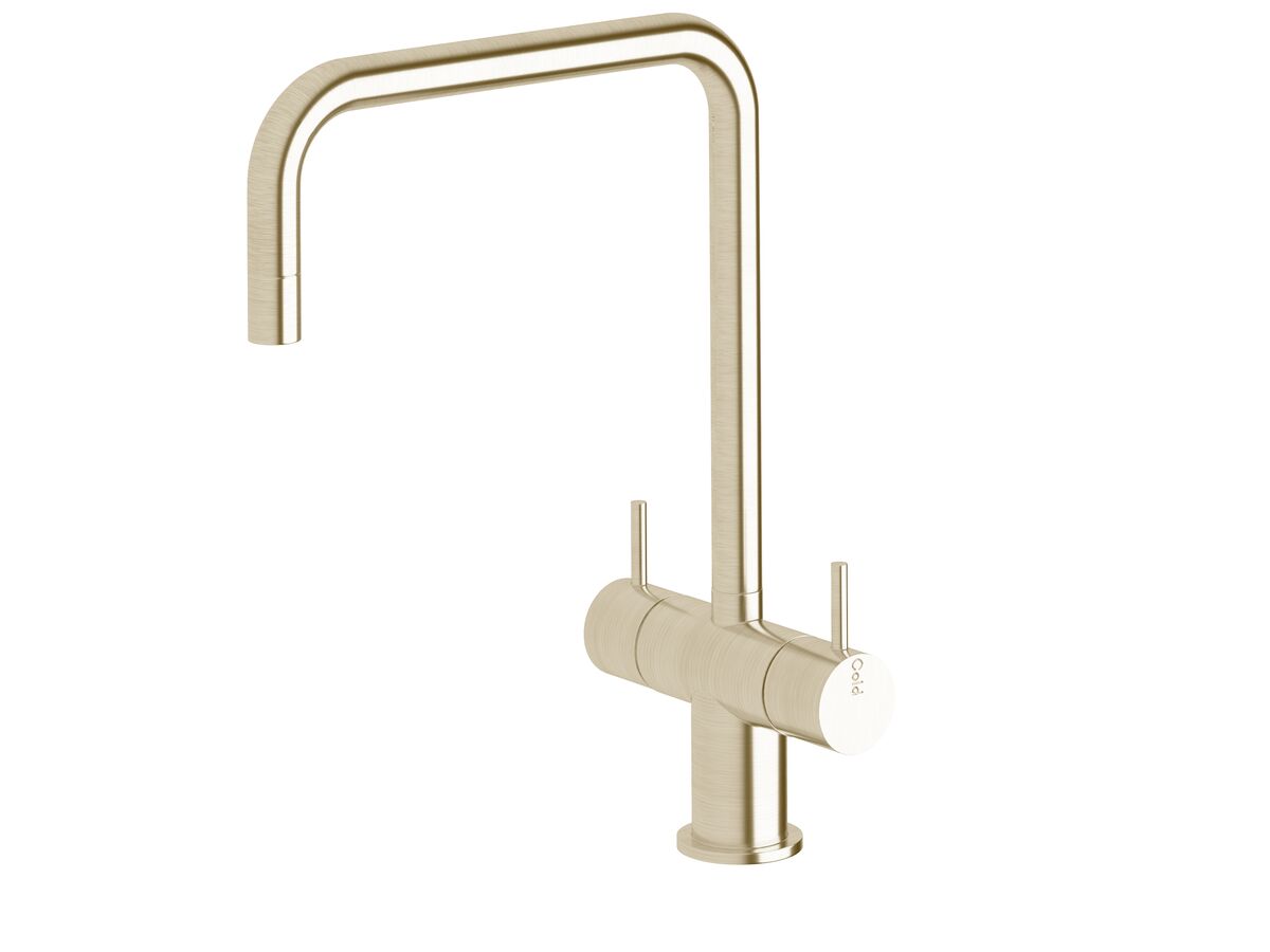 Scala Mini Twin Handle Mixer Tap Large Square LUX PVD Brushed Platinum Gold (5 Star)