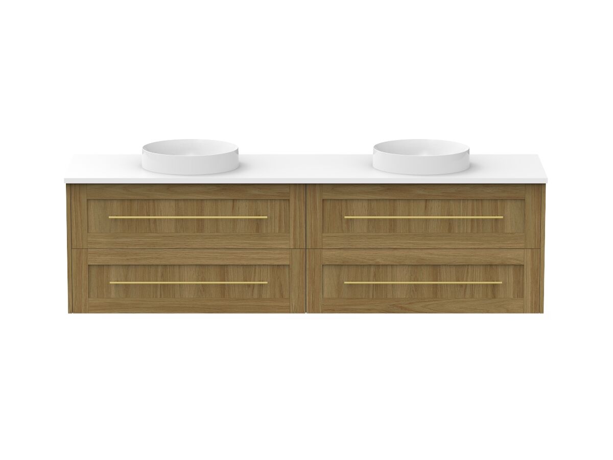 Kado Lux 1800mm All Drawer Wall Hung Vanity Unit Caesarstone Double Bowl 4 Drawers (No Basin)