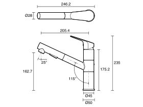 Technical Drawing - Posh Solus Standard Mixer Tap with Pull Out (4 Star)