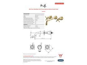 Specification Sheet - Milli Voir Wall Bath Set Cross Handle 220mm Brass Gold