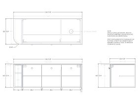 Technical Drawing - Kado Era 12mm Durasein Top Single Curve All Door 1350mm Wall Hung Vanity with Right Hand Basin