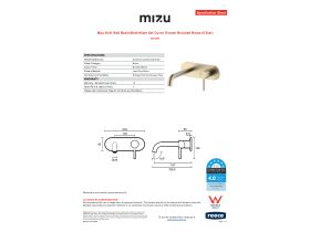 Specification Sheet - Mizu Drift Wall Basin/Bath Mixer Set Curve Trimset Brushed Brass (6 Star)