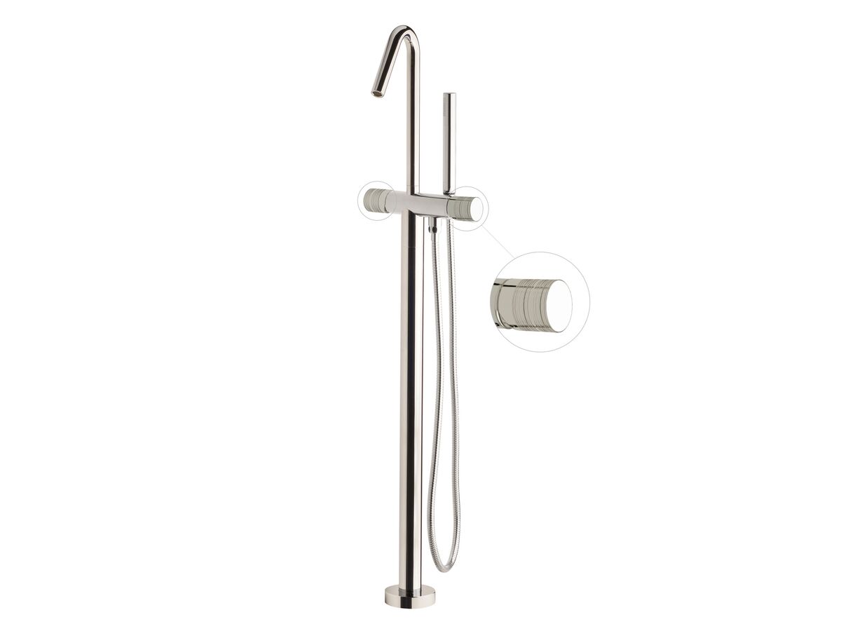 Milli Pure Floor Mounted Bath Mixer Tap with Handshower and Cirque Textured Handle Trimset Chrome (3 Star)