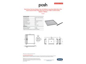 Specification Sheet - Posh Solus Tile Over Shower Tray with 860mm Long Rear Matte Black Tile Insert Channel Suits Tiles 9mm and up (For 2 Wall / Corner Install) 900mm x 900mm