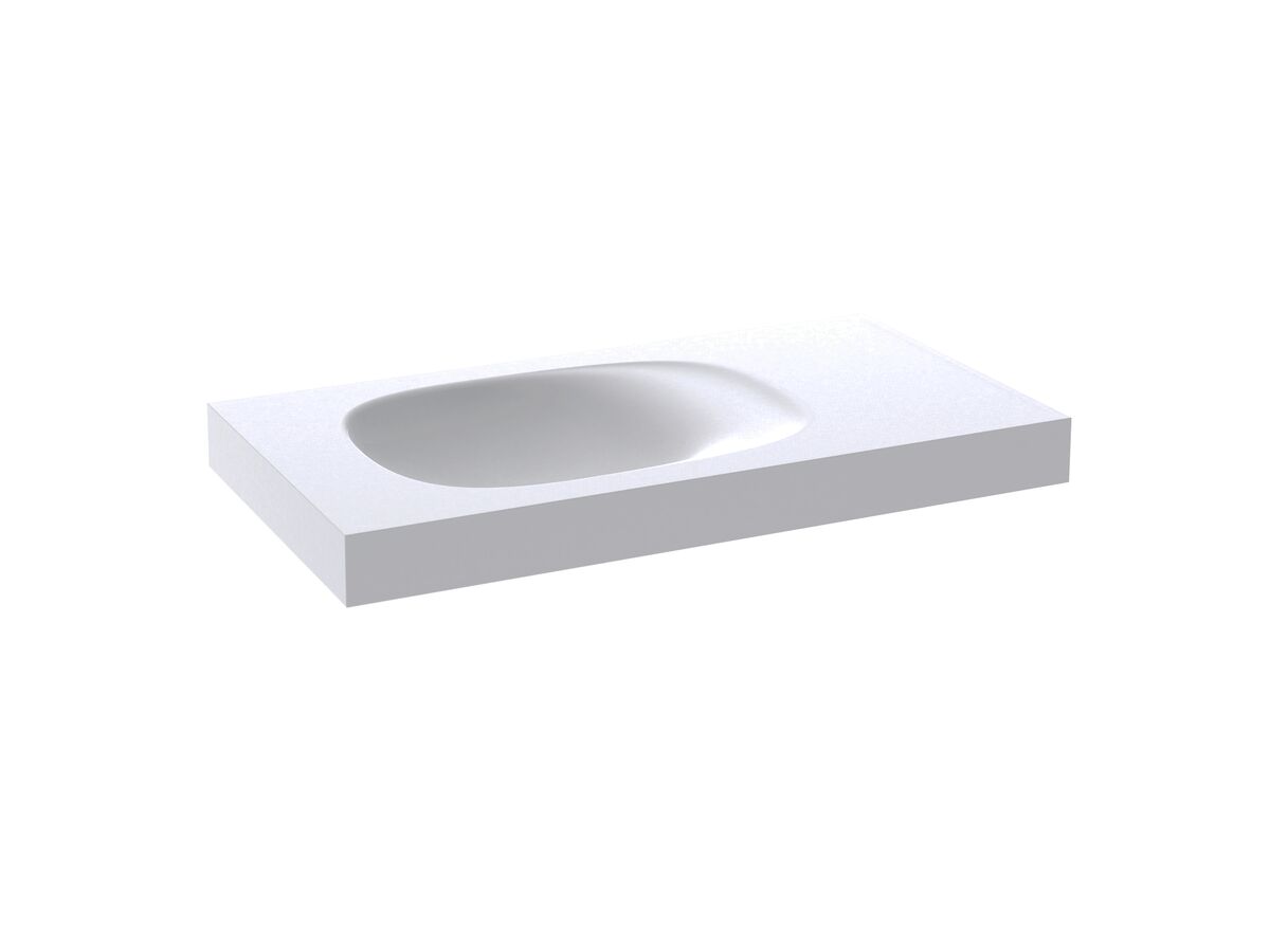 Kado Lussi 900mm Left Hand Basin with Overflow No Taphole Matte White Solid Surface