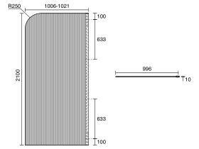 Technical Drawing - Kado Lux Frameless Curved Right Fluted Panel with Wall Channel 1000mm