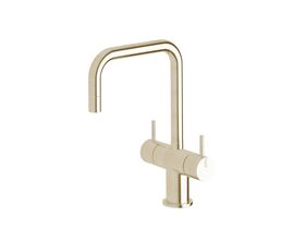 Scala Mini Twin Handle Mixer Tap Small Square LUX PVD Brushed Platinum Gold (5 Star)