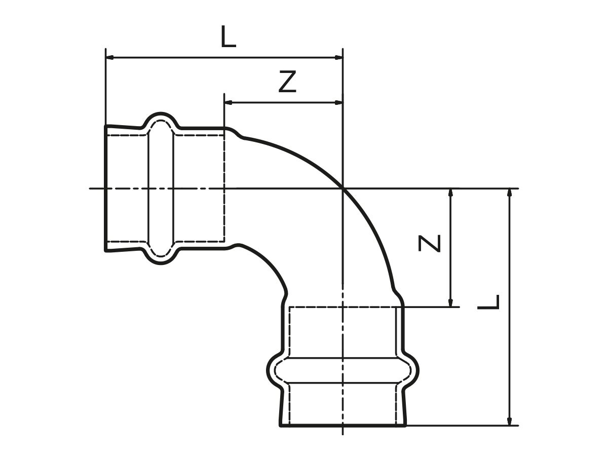 Technical Drawing - >B< MaxiPro Elbow 90 Degree