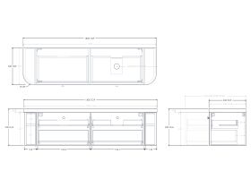 Technical Drawing - Kado Era 50mm Durasein Statement Top Double Curve All Drawer 1800mm Wall Hung Vanity with Right Hand Basin