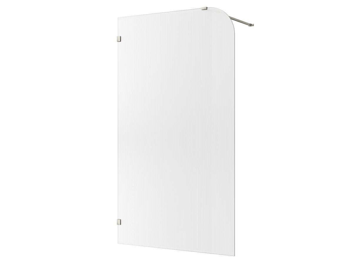 Hero - Kado Lux Frameless Curved Left Fluted Panel with Wall Clips 1200mm Brushed Nickel