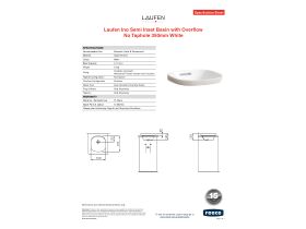 Specification Sheet - LAUFEN Ino Semi Inset Basin with Overflow No Taphole 350mm White