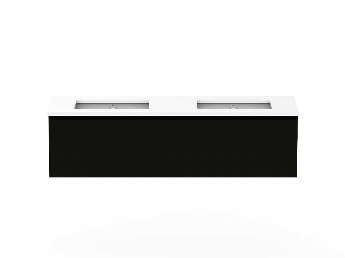 Posh Domaine Plus All-Drawer 1500 Double Bowl Wall Hung Vanity Unit Caesarstone Top