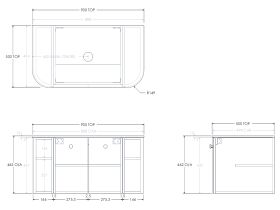 Technical Drawing - Kado Era 12mm Durasein Top Double Curve All Door 900mm Wall Hung Vanity with Center Basin