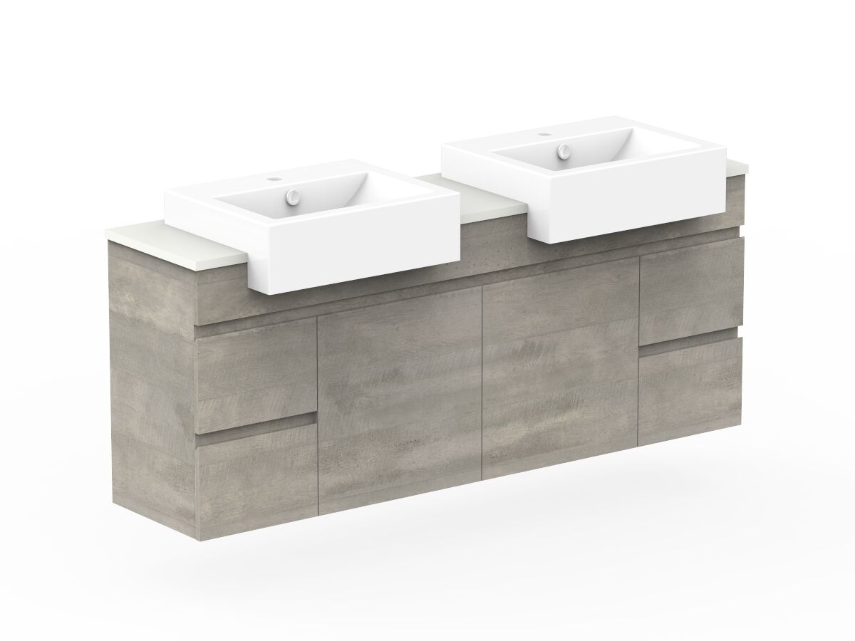 Posh Domaine 1500mm Wall Hung Vanity Unit SemiRecessed Double Bowl