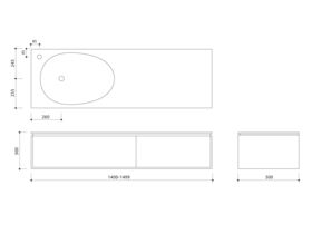 ISSY Glide Wall Hung Vanity Unit Single Bowl 2 Drawers Custom 1400-1499mm White