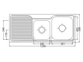 Posh Solus MKII 1 3/4 Bowl Inset Sink 1200mm Right Hand Bowl 1 Taphole Stainless Steel