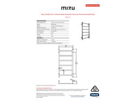Specification Sheet - Mizu Drift MK2 550 x 1050mm Heated Towel Rail Only (Less Transformer) Matte Black