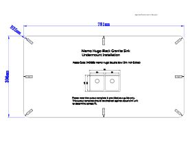 Cut Out Template (Undermount) - Memo Hugo Double Bowl Sink No Taphole Granite Black