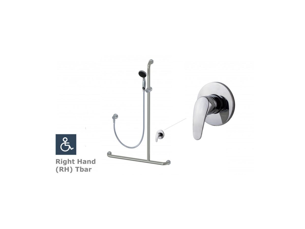 Rada SF1 620 Shower, Right Hand (RH) Tbar Grab Rail and Aqua Mixer