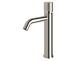 Milli Pure Medium Height Basin Mixer Tap Curved Spout with Diamond Textured Handle Chrome (5 star)