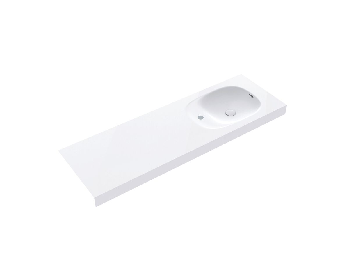 Kado Lussi 1500mm Single Wall Basin Right Hand Bowl with Overflow 1 Taphole Matte White Solid Surface