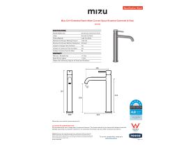 Specification Sheet - Mizu Drift Extended Basin Mixer Curved Spout Brushed Gunmetal (6 Star)