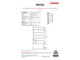 Specification Sheet - Mizu Drift MK2 750 x 1050mm Heated Towel Rail Only (Less Transformer) Brushed Gunmetal
