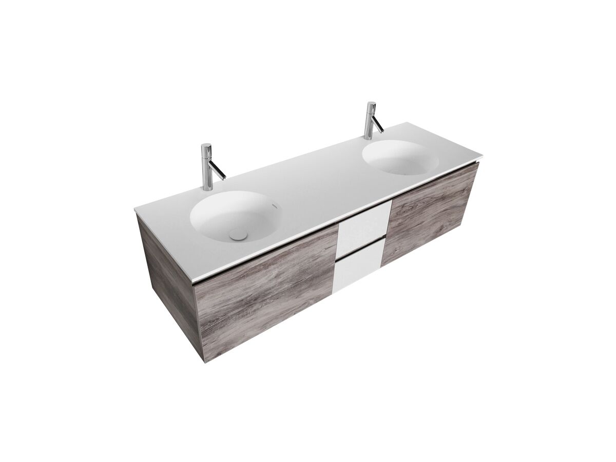 Cibo Habitat 1500mm Wall Hung Vanity Unit Double Bowl 2 Door 2 Drawers
