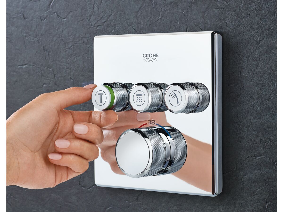 GROHE SmartControl Concealed Thermostat 3 Button Square Chrome