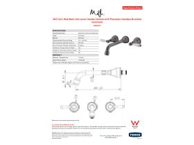 Specification Sheet - Milli Voir Wall Bath Set Lever Handle 220mm with Porcelain Handles Brushed Gunmetal