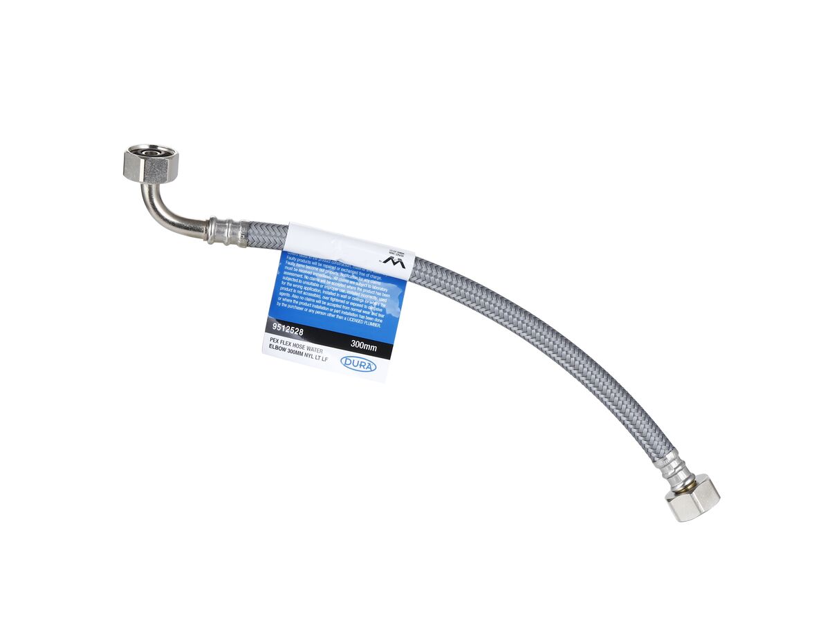 Dura Pex Flex Hose Water with Elbow 300mm Nylon Low-Temp Lead Free