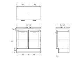 Kado Lux Door Vanity Unit 900 Floor Mount Centre Bowl Statement Top 2 Doors (No Basin)