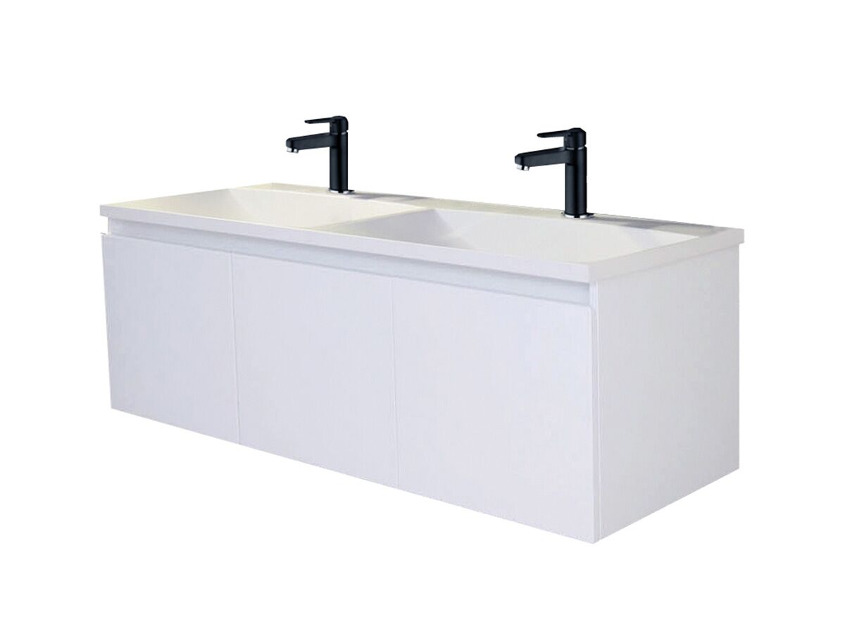 ADP Bayo Vanity Unit Wall Hung 3 Drawer 1 Internal Drawer Double Bowl 2 Taphole 1200mm