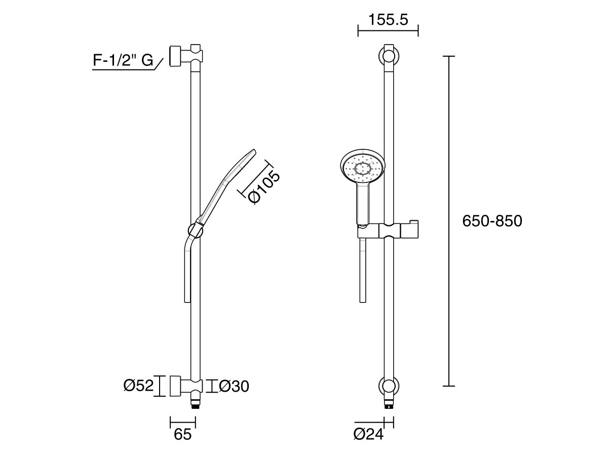 Nikles Pearl 105 Single Rail Shower with Top Rail Water Inlet Chrome (4 Star) from Reece