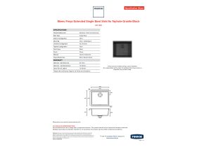 Specification Sheet - Memo Freya Extended Single Bowl Sink No Taphole Granite Black