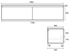 Technical Drawing - Kado Arc Timber All Drawer 1800mm Single Bowl Vanity Unit Timber Top