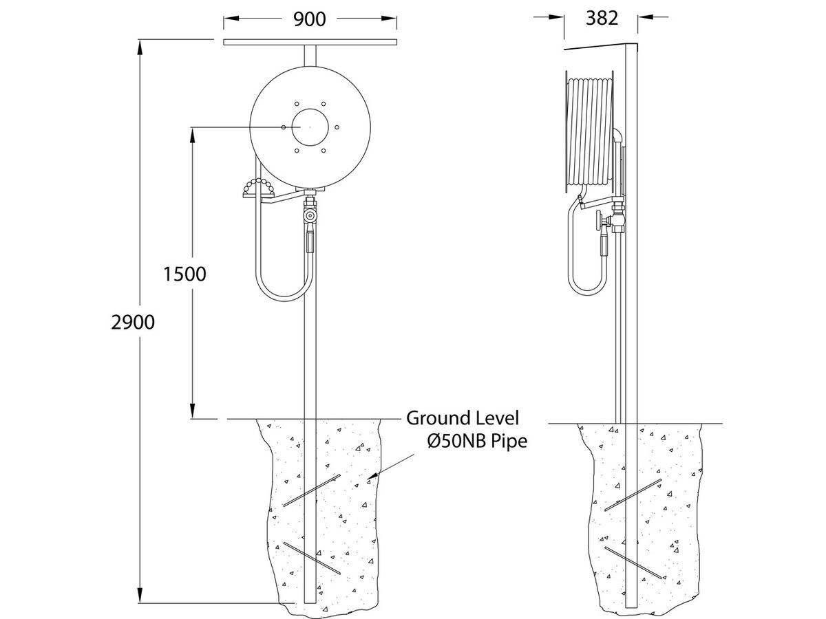 Freestanding Fire Reel with Stand & Sunshield 36M