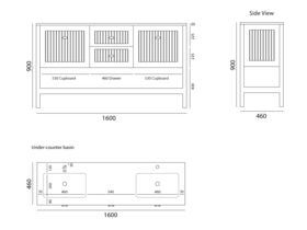 Kado Era Full Height Vanity Unit with Legs 2 Door & 2 Drawers with Double Under Counter Basin 1600mm